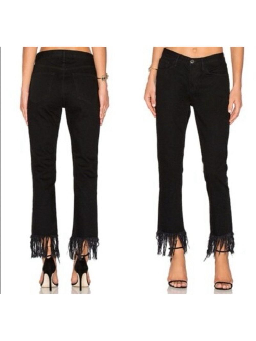 3x1 NYC Black Straight Leg Jeans with Fringe Hem Size 25 (28” Waist) Mamba